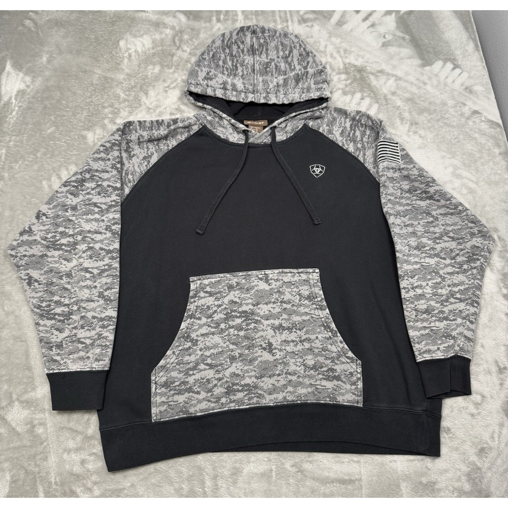 Ariat Patriot Hoodie Mens XL Black Gray Digital Camo Pullover Sweatshirt Western